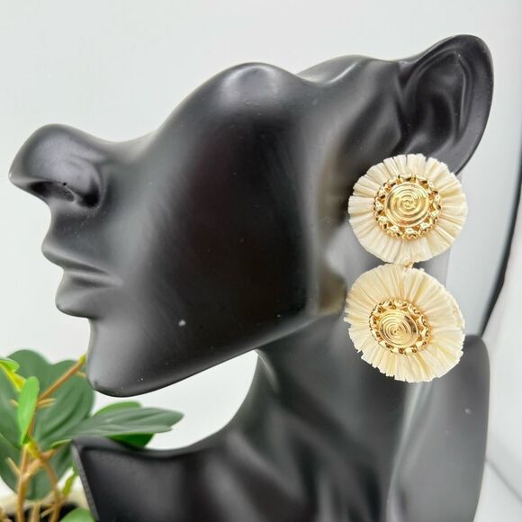 Ivory & Gold Double Disc Earrings — Elegant Boho Statement - Picture 6 of 10